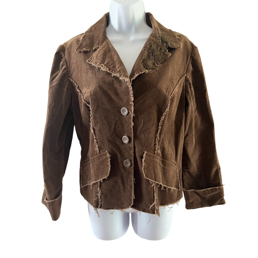 BKE Women's Jacket‎ Blazer Raw Edges XL (MORE LIKE A MEDIUM)  Floral Applique